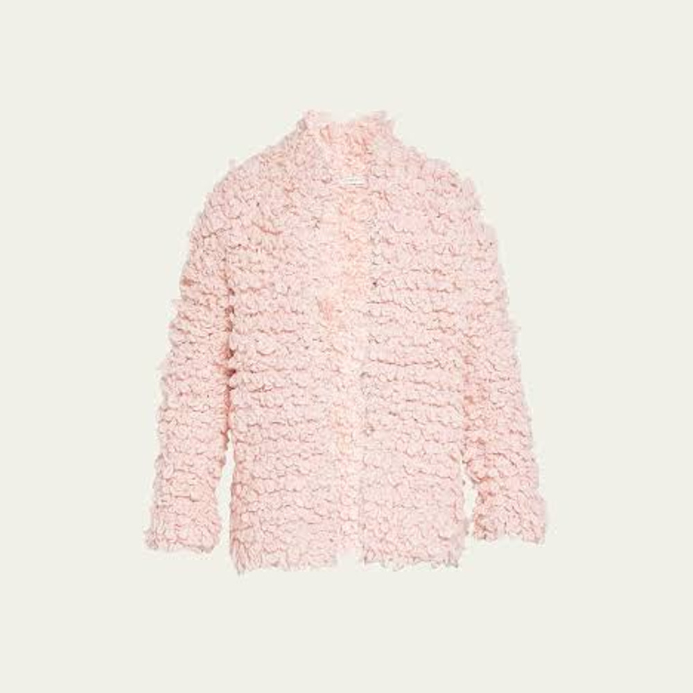 Dries Van Noten Long Sleeve Faux Shearling Oversized Overcoat Pink Women's M